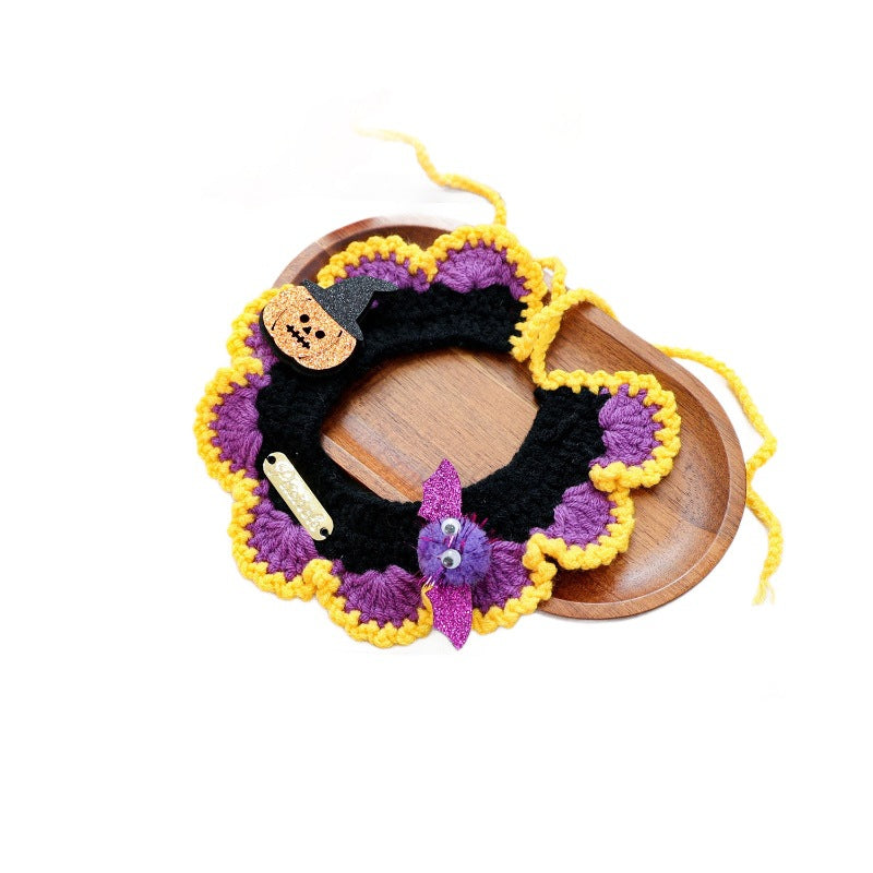Halloween Knitted Pet Scarf – Pumpkin, Ghost & Spider
