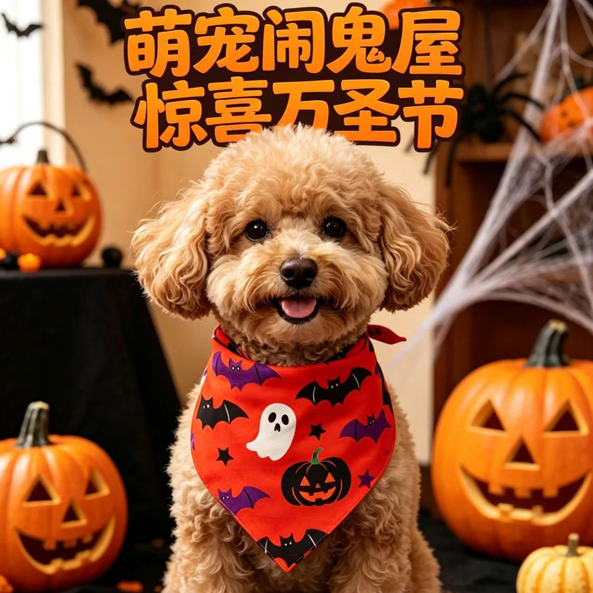 Pet Halloween Skull Spiderweb Dog Bandana Pet Saliva Scarf Factory Direct Supply