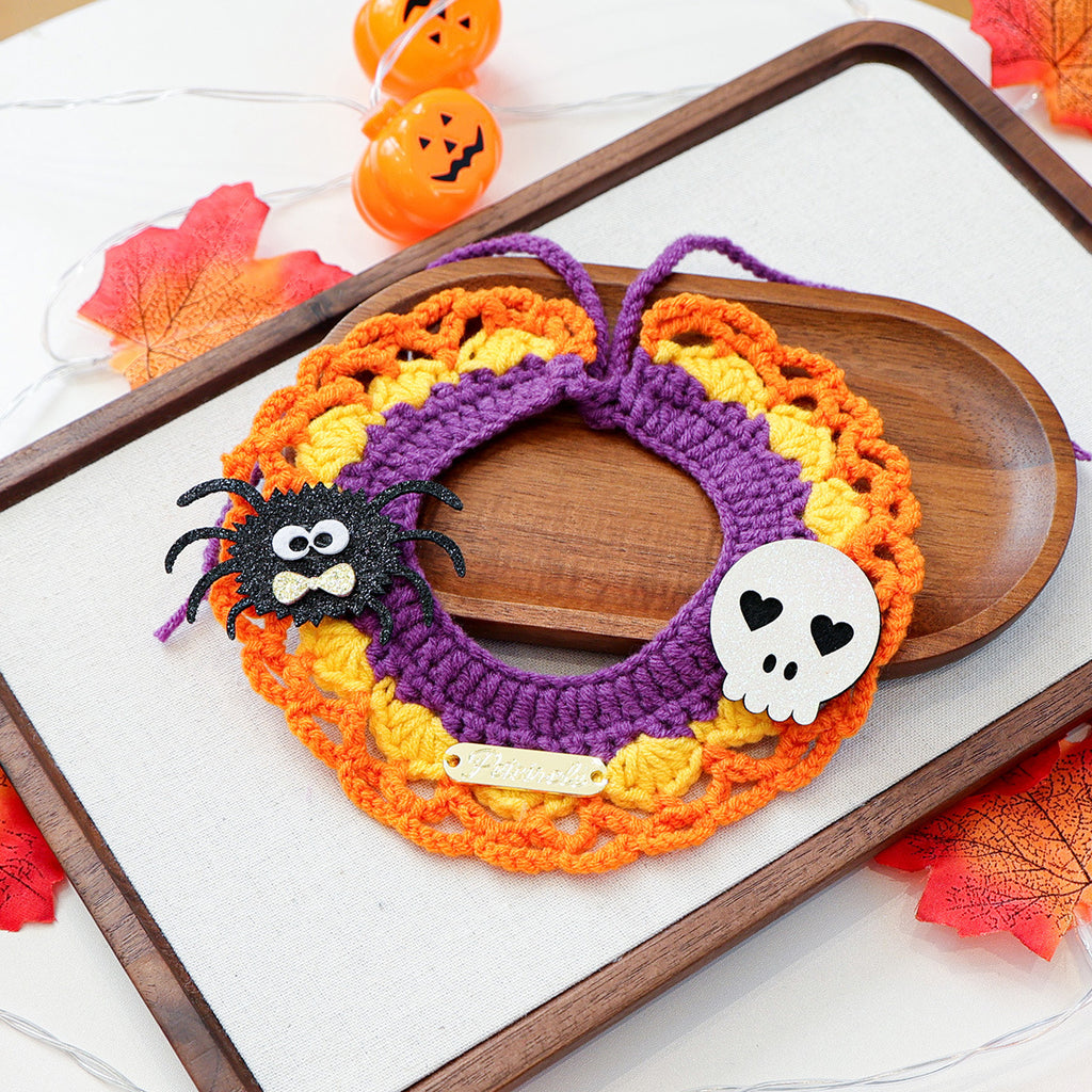 Halloween Knitted Pet Scarf – Pumpkin & Ghost Designs