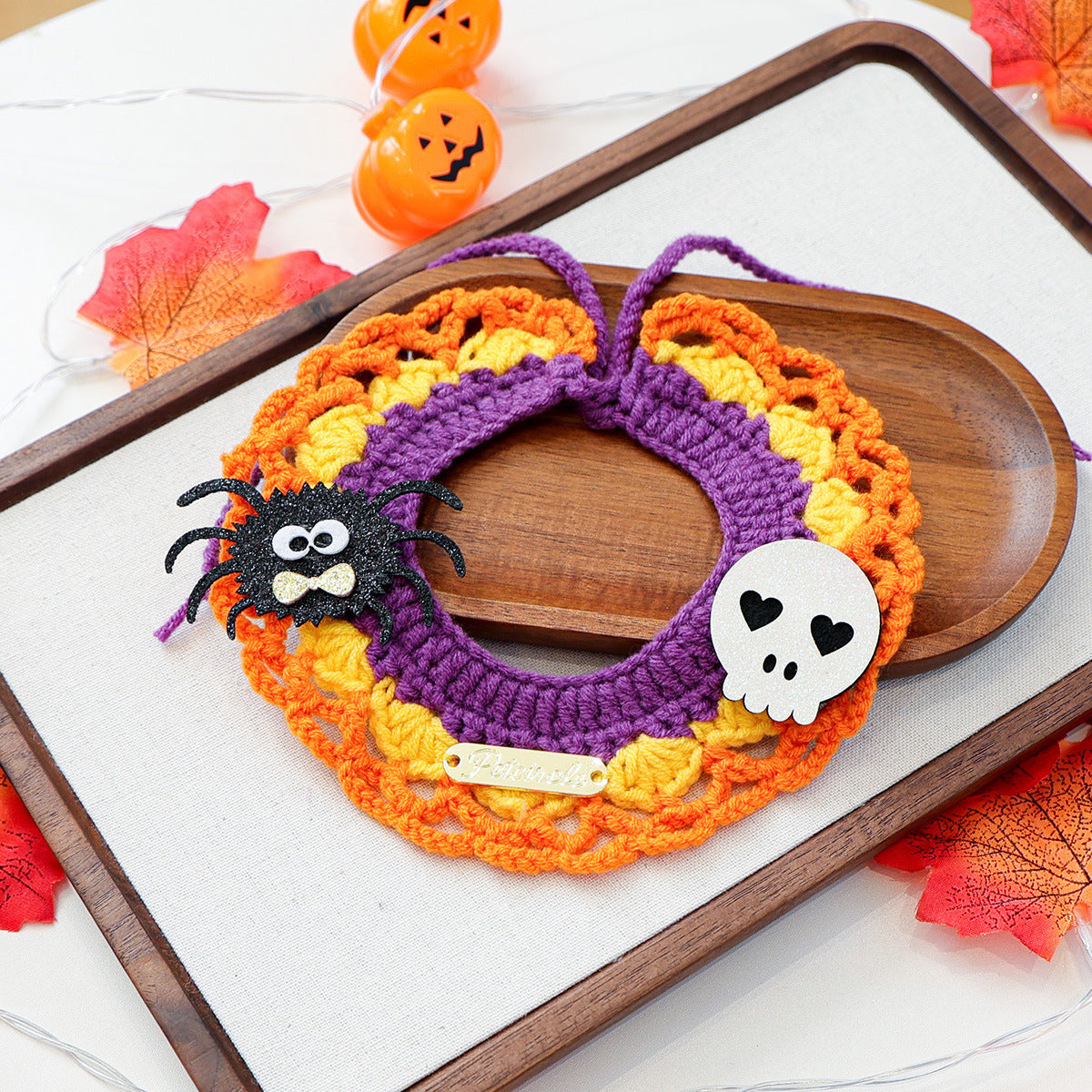 Halloween Knitted Pet Scarf – Pumpkin & Ghost Designs