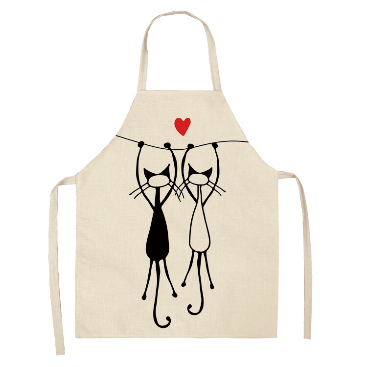 Cat Print Kitchen Apron – Cotton Linen Cooking Apron