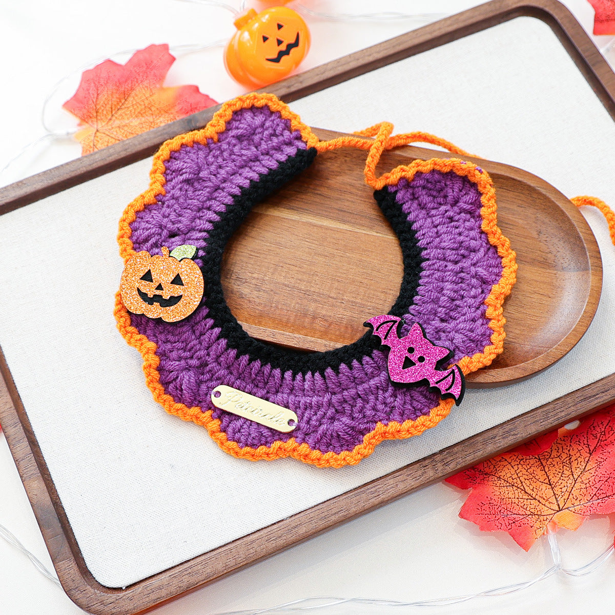 Halloween Knitted Pet Scarf – Pumpkin, Ghost & Spider