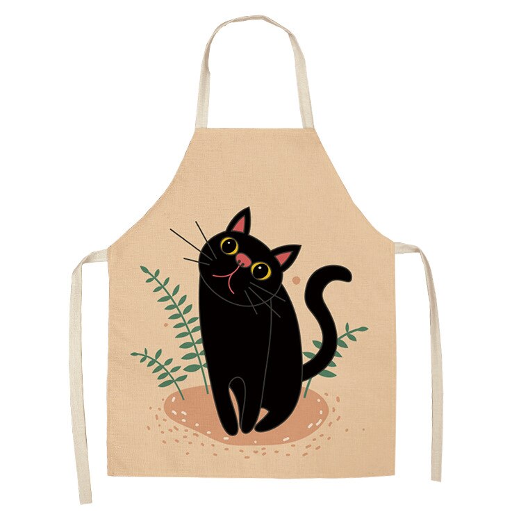 Cat Print Kitchen Apron – Cotton Linen Cooking Apron