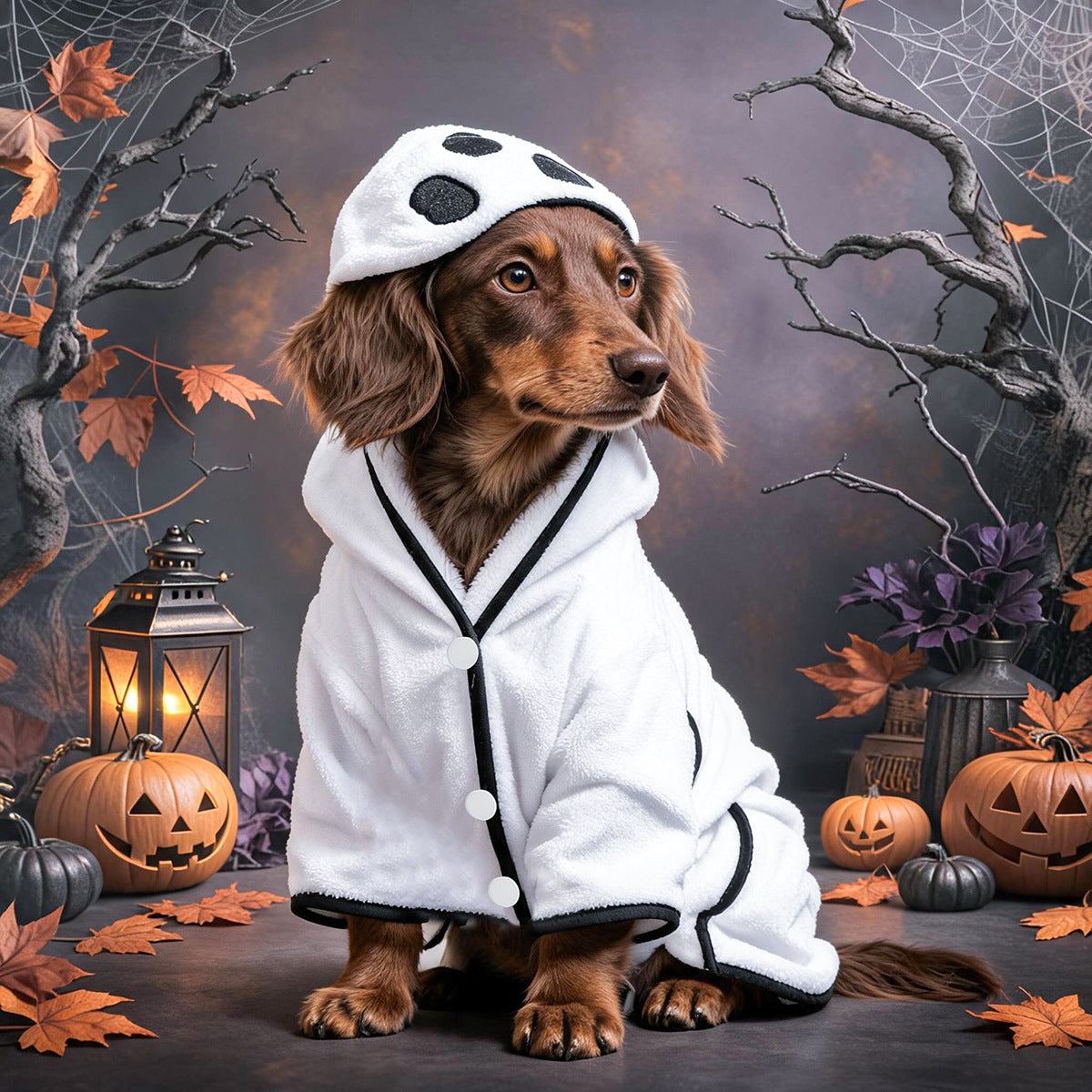 Halloween Pet Bath Robe – Ghost & Pumpkin Towel for Dogs