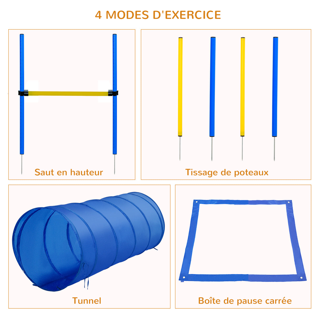 Dog Agility Training Set – Tunnel, Obstacles, Weave Poles & 2 Carry Bags – Blue/Yellow