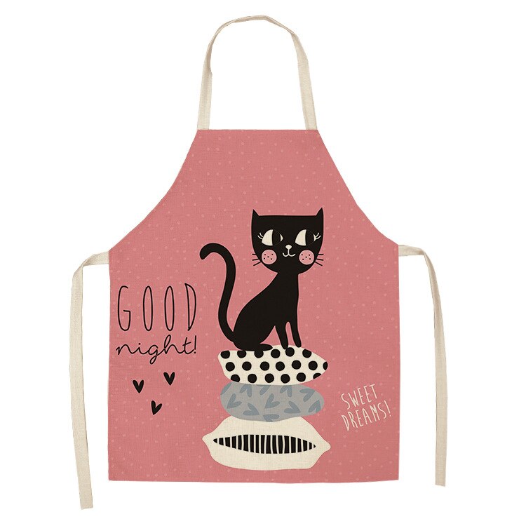 Cat Print Kitchen Apron – Cotton Linen Cooking Apron