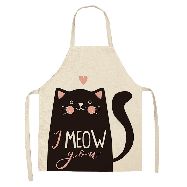 Cat Print Kitchen Apron – Cotton Linen Cooking Apron