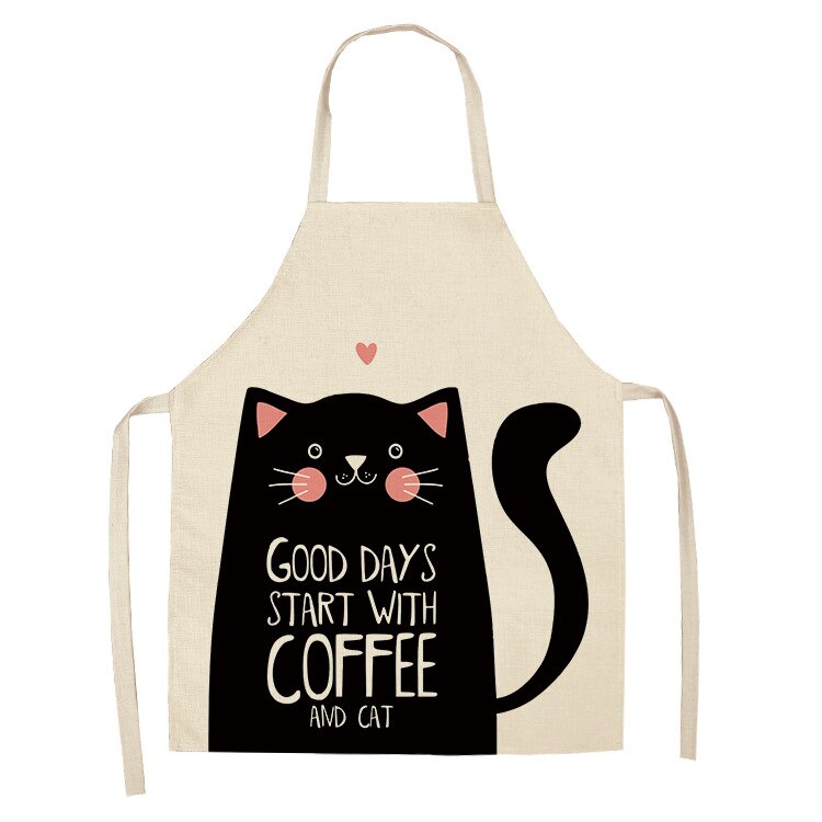 Cat Print Kitchen Apron – Cotton Linen Cooking Apron