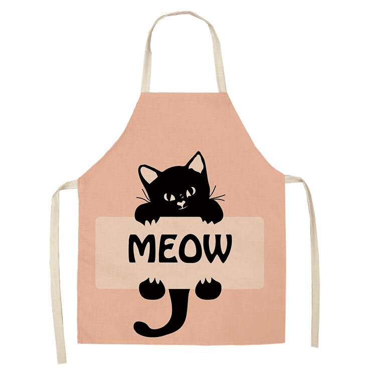 Cat Print Kitchen Apron – Cotton Linen Cooking Apron