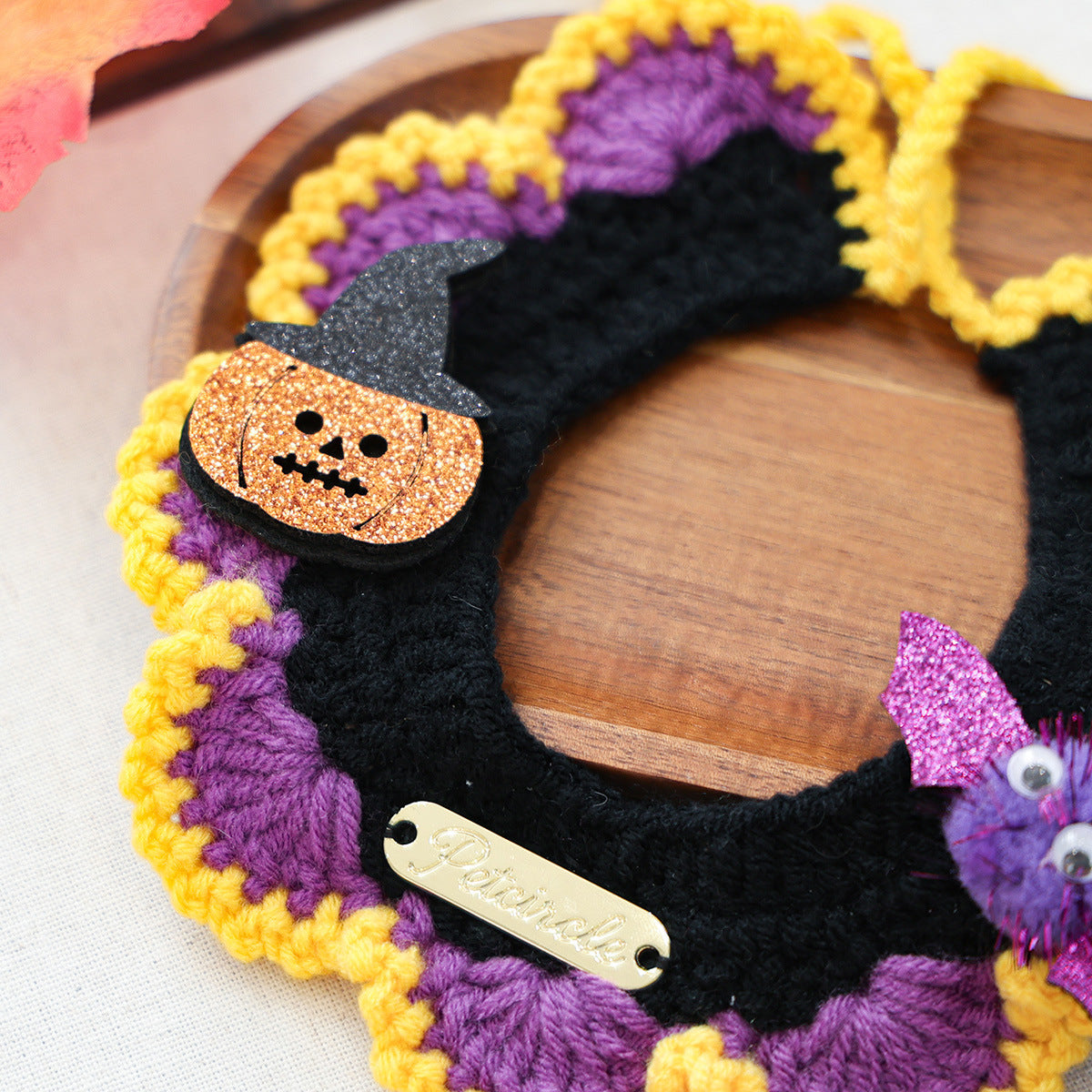 Halloween Knitted Pet Scarf – Pumpkin, Ghost & Spider