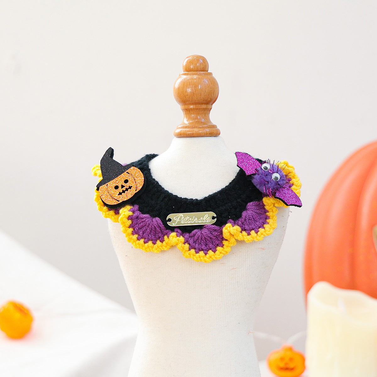 Halloween Knitted Pet Scarf – Pumpkin, Ghost & Spider