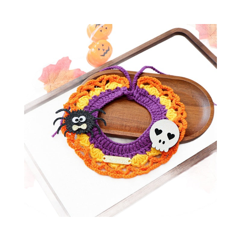 Halloween Knitted Pet Scarf – Pumpkin & Ghost Designs