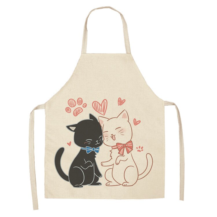 Cat Print Kitchen Apron – Cotton Linen Cooking Apron