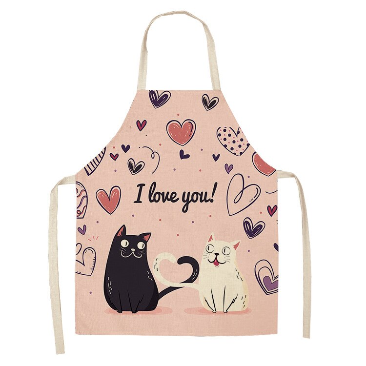 Cat Print Kitchen Apron – Cotton Linen Cooking Apron