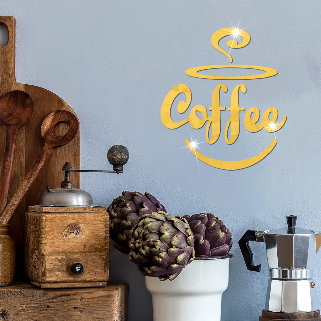 Coffee Wall Décor – Acrylic Mirror Sticker for Kitchen & Dining