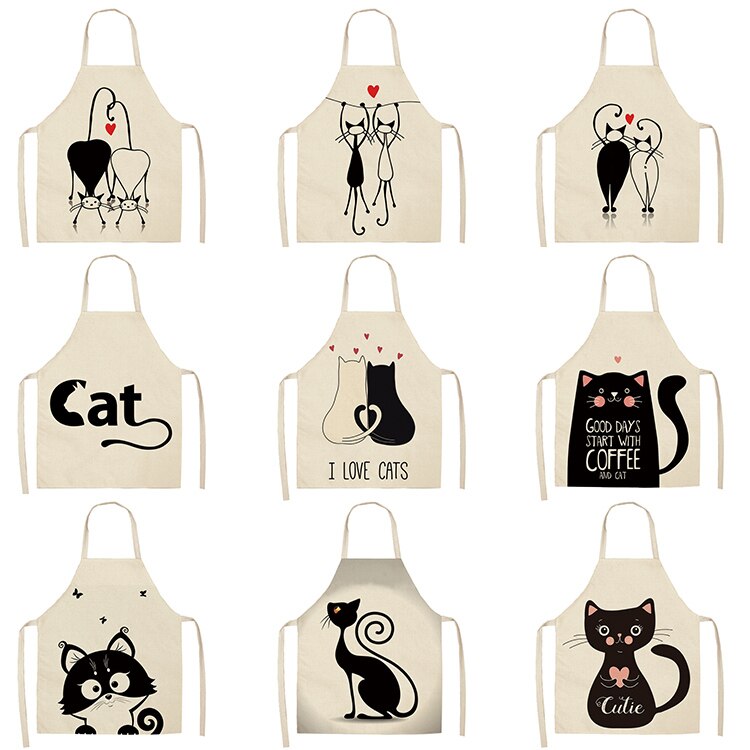Cat Print Kitchen Apron – Cotton Linen Cooking Apron