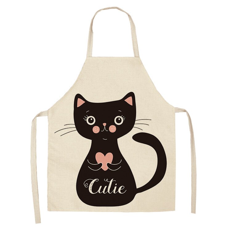 Cat Print Kitchen Apron – Cotton Linen Cooking Apron
