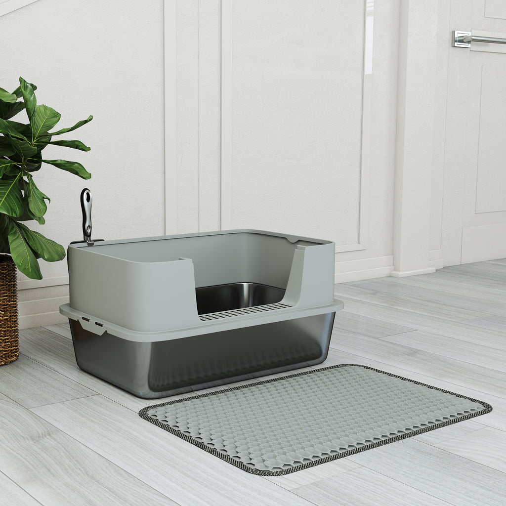 XL Stainless Steel Cat Litter Box for Large Cats – Easy Clean, 60.2 × 40.2 × 29.5 cm, Grey
