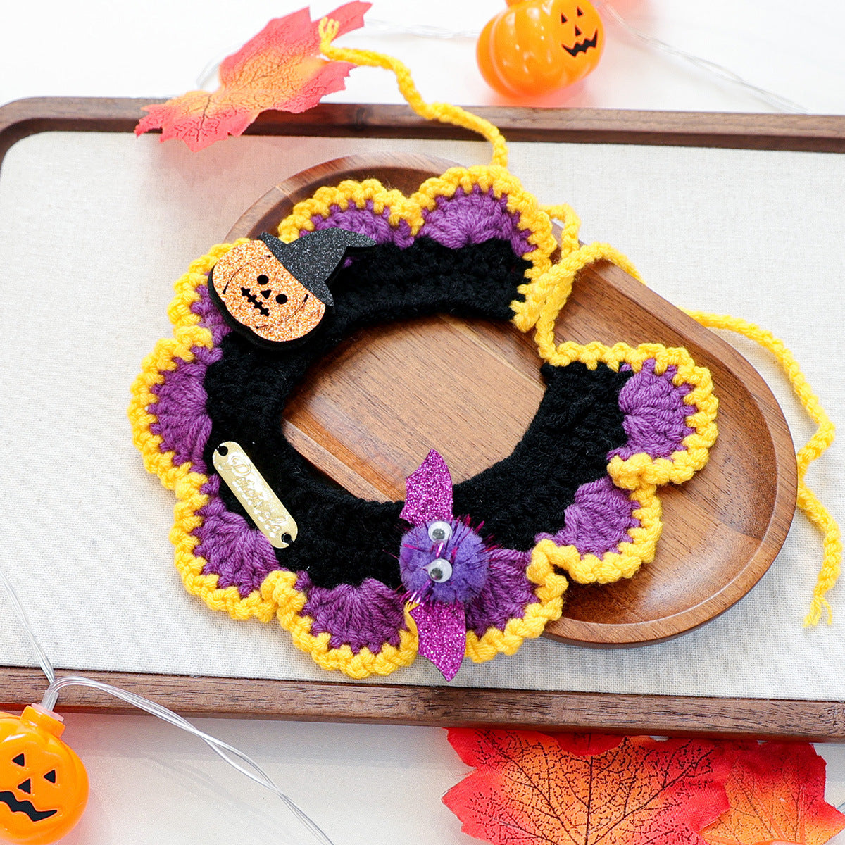 Halloween Knitted Pet Scarf – Pumpkin, Ghost & Spider