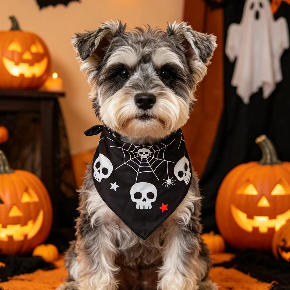 Pet Halloween Skull Spiderweb Dog Bandana Pet Saliva Scarf Factory Direct Supply