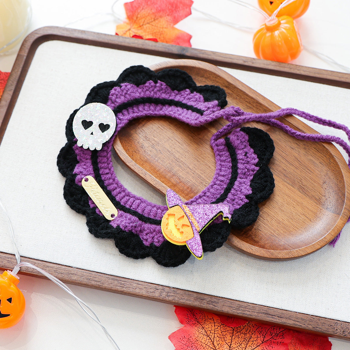 Halloween Knitted Pet Scarf – Pumpkin, Ghost & Spider