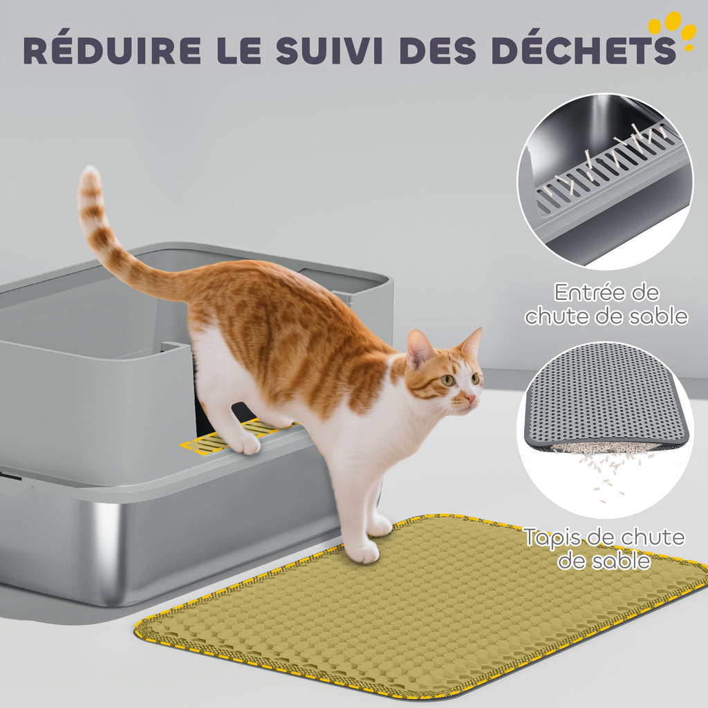XL Stainless Steel Cat Litter Box for Large Cats – Easy Clean, 60.2 × 40.2 × 29.5 cm, Grey