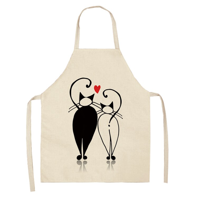 Cat Print Kitchen Apron – Cotton Linen Cooking Apron