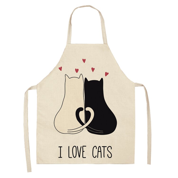 Cat Print Kitchen Apron – Cotton Linen Cooking Apron
