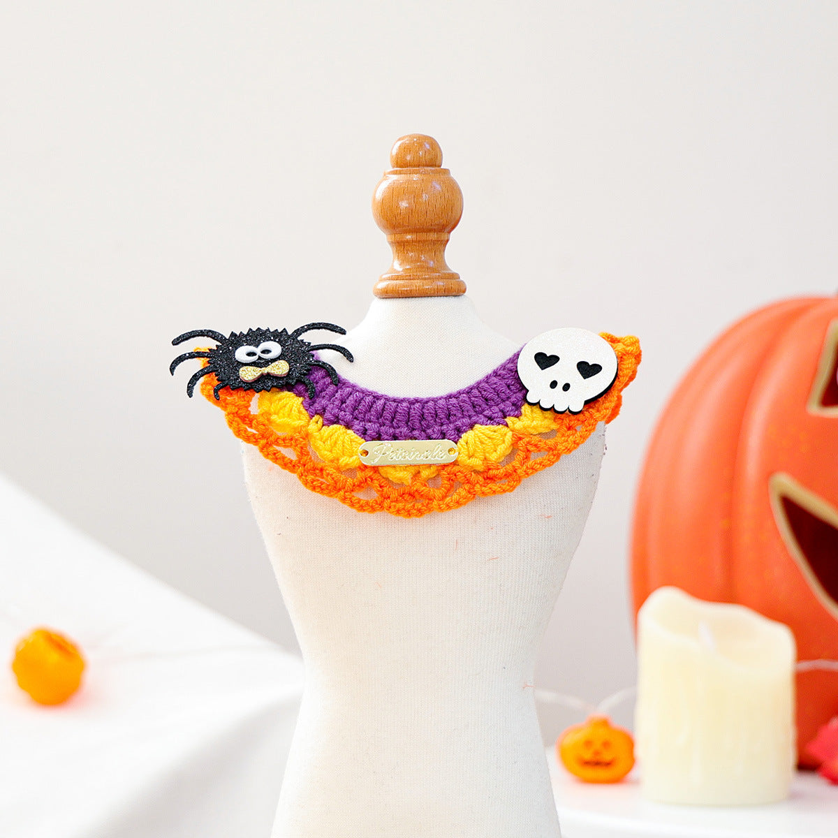 Halloween Knitted Pet Scarf – Pumpkin & Ghost Designs