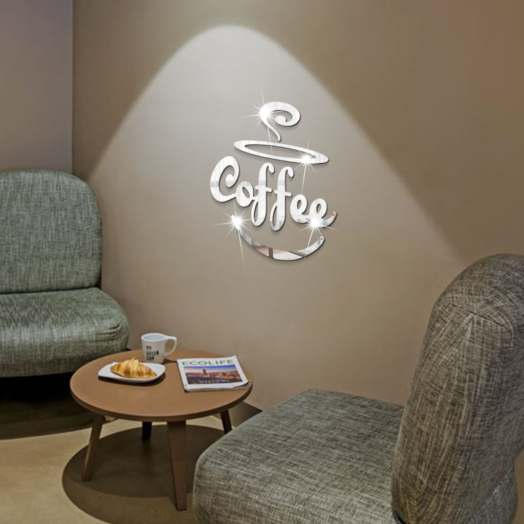 Coffee Wall Décor – Acrylic Mirror Sticker for Kitchen & Dining