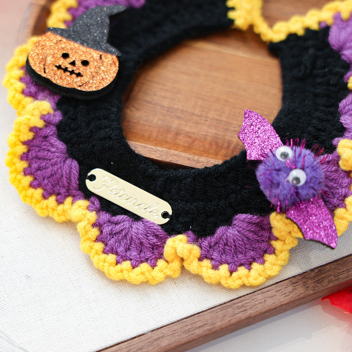 Halloween Knitted Pet Scarf – Pumpkin, Ghost & Spider