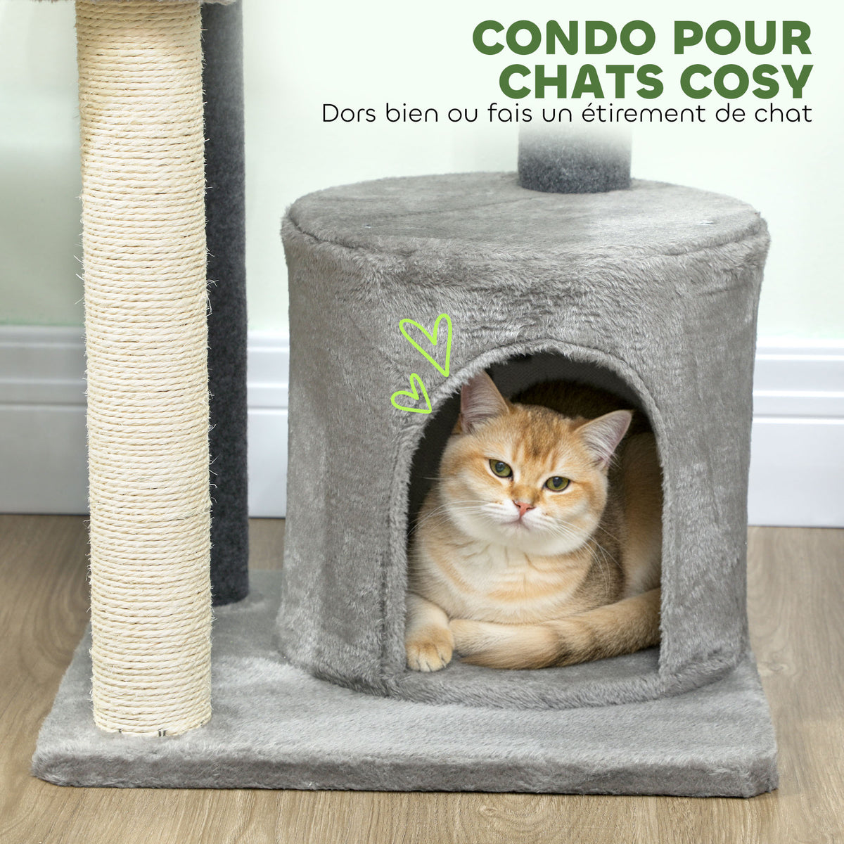 103 cm Cat Tree with Platforms, Plush Hideaway & Sisal Scratching Posts – Grey