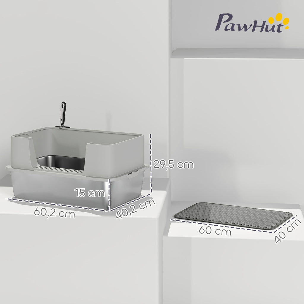 XL Stainless Steel Cat Litter Box for Large Cats – Easy Clean, 60.2 × 40.2 × 29.5 cm, Grey