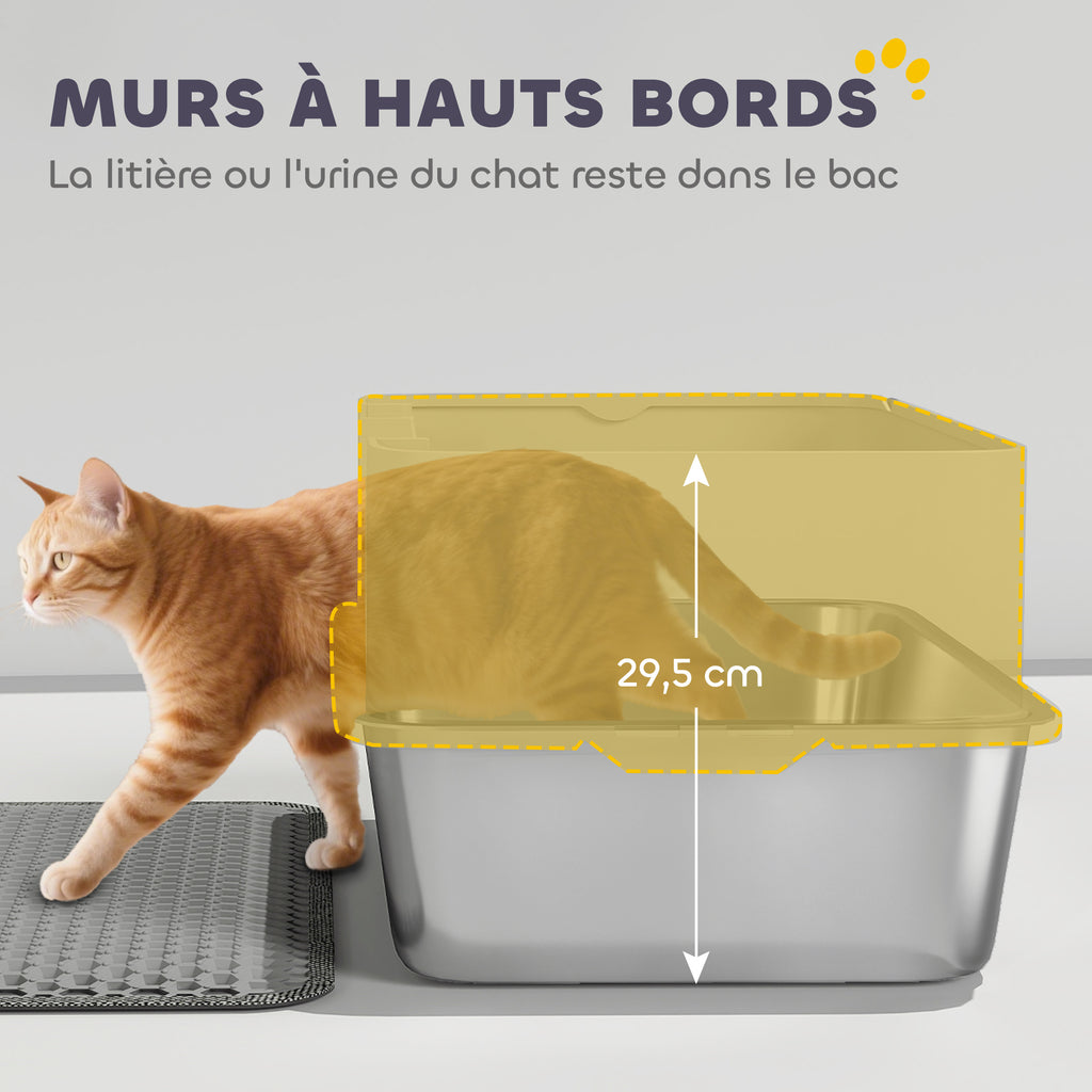 XL Stainless Steel Cat Litter Box for Large Cats – Easy Clean, 60.2 × 40.2 × 29.5 cm, Grey