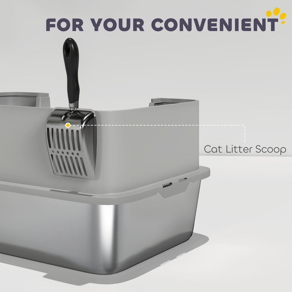 XL Stainless Steel Cat Litter Box for Large Cats – Easy Clean, 60.2 × 40.2 × 29.5 cm, Grey