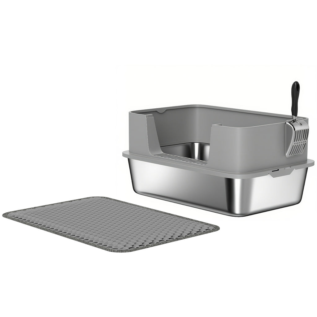 XL Stainless Steel Cat Litter Box for Large Cats – Easy Clean, 60.2 × 40.2 × 29.5 cm, Grey